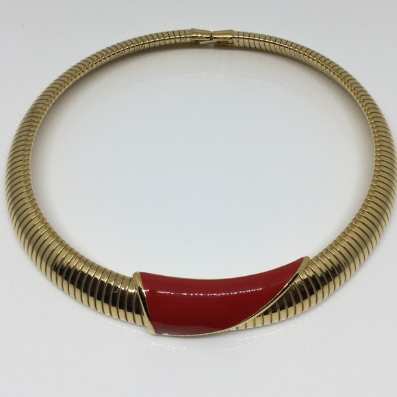 Monet Jewelry - Vintage Gold Tone MONET Choker With Red Enamel